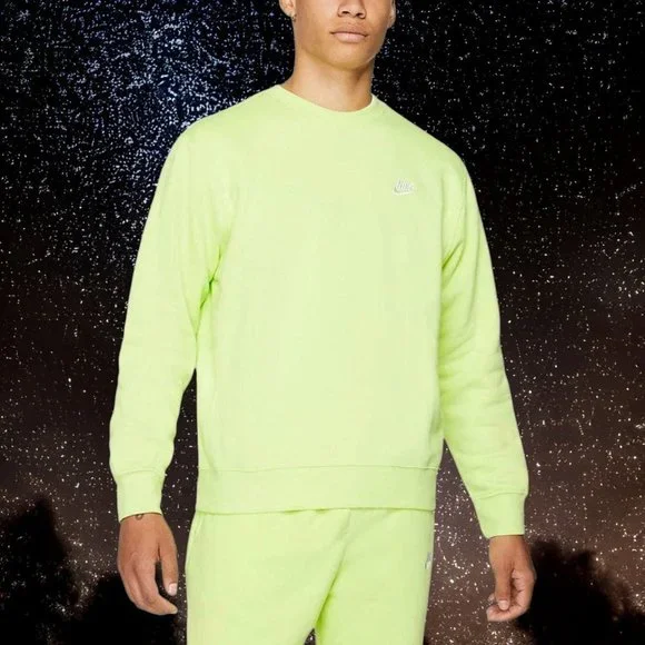 Nike Sportswear Club Fleece Crew Pullover Sweatshirt Men's Size XXLT 2XLT Volt